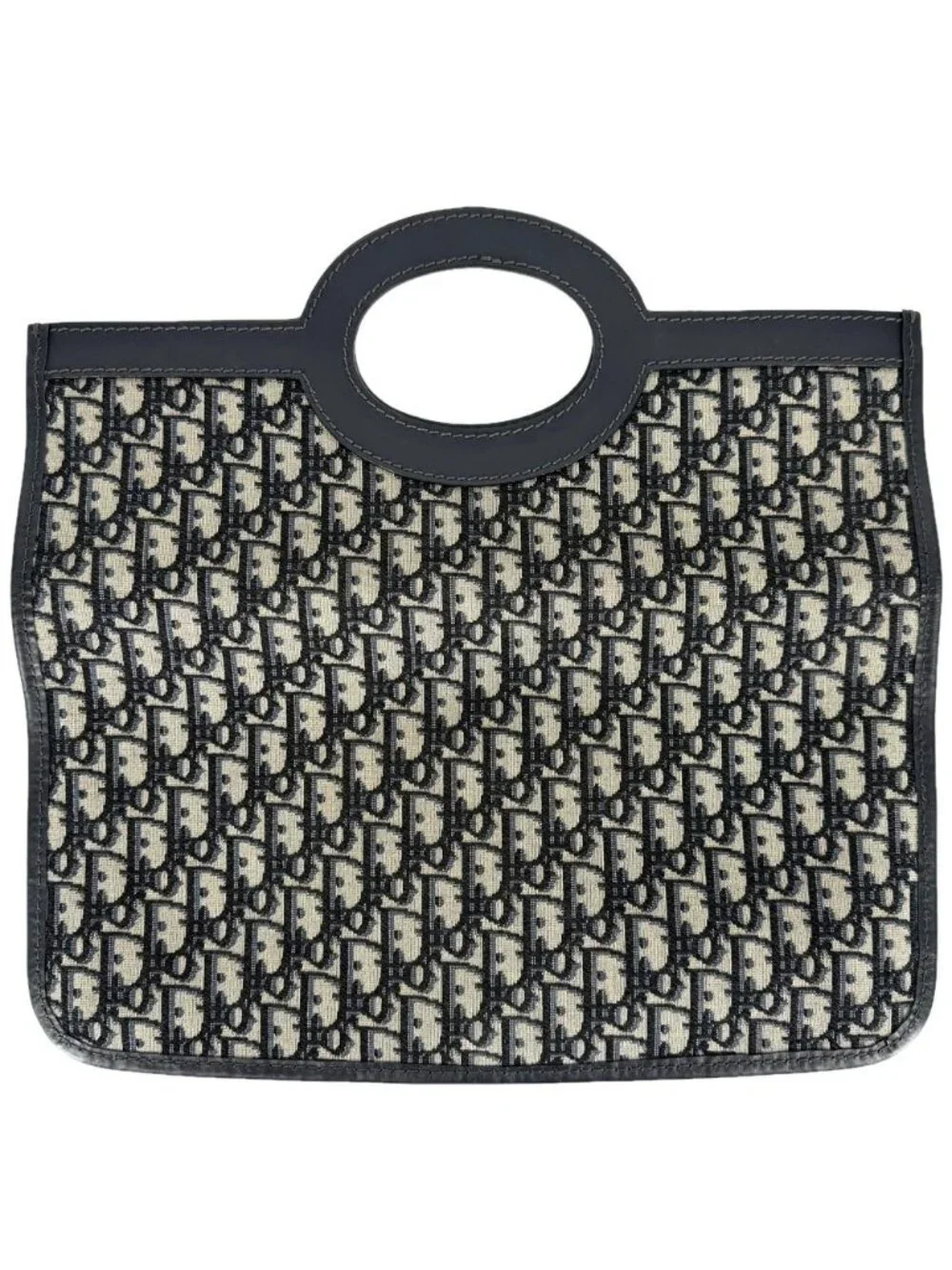Dior 2-Way Oblique Clutch Handbag Canvas Leather Navy Gold